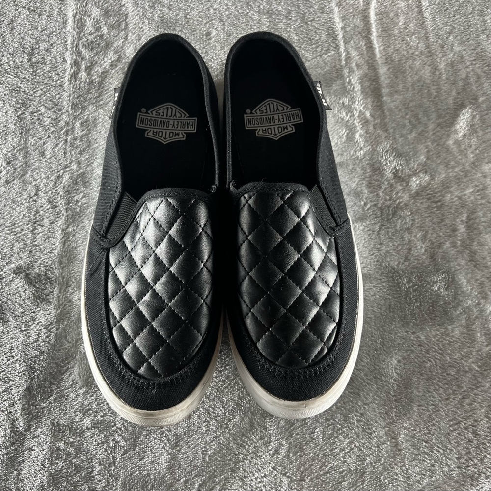 Harley Davidson Women's  Sz 6 Glassell Slip-On Sneakers Shoes Black White Canvas